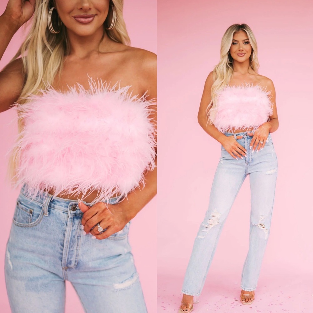 The Night Is Young Pink Feather Crop Top